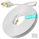 1 x RAW Customer Returns Cat 8 LAN cable 12m high-speed 40Gbits Internet network cable 12 meters flat RJ45 2000MHz shielding Ethernet cable, WiFi cable 12m Gigabit patch cable for modem router switch - RRP €19.87