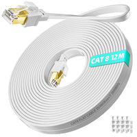 1 x RAW Customer Returns Cat 8 LAN cable 12m high-speed 40Gbits Internet network cable 12 meters flat RJ45 2000MHz shielding Ethernet cable, WiFi cable 12m Gigabit patch cable for modem router switch - RRP €19.87