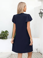 1 x RAW Customer Returns Missufe blouse dress short sleeve mini dress summer casual dresses women shirt dress V-neck dresses dark blue, medium  - RRP €30.24