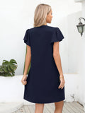 1 x RAW Customer Returns Missufe blouse dress short sleeve mini dress summer casual dresses women shirt dress V-neck dresses dark blue, medium  - RRP €30.24