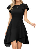 1 x RAW Customer Returns Missufe A Line Skater Short Evening Dress Women s Flutter Sleeve Cocktail Dress Round Neck Ruffle Party Dress Black, Small  - RRP €45.99