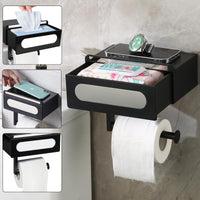 1 x RAW Customer Returns SUNZOS toilet paper holder without drilling, toilet paper holder black, toilet paper holder with wet wipes box, WC toilet paper holder with shelf for bathroom, self-adhesive or drilling black  - RRP €17.29