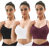 1 x RAW Customer Returns Vertvie Women s Sports Bra Padded Crossback Yoga Sports Bra Spaghetti Straps Back Crossed Ribbed Bustier Without Wire Breathable Bra with Removable Cups 3pc Black White Wine Red, L  - RRP €30.95