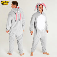 1 x RAW Customer Returns Looney Tunes Jumpsuit Men - Onesie Men Sizes M-2XL - Cozy Hooded Fleece One-Piece Jumpsuits for Men Grey Bugs Bunny, L  - RRP €31.25