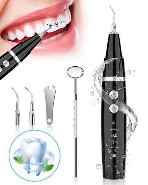 1 x RAW Customer Returns Teeth cleaning set, NIYPS tooth cleaning set, stain removal for tooth care at home, there are 5 adjustable modes and 3 interchangeable cleaning heads. USB Rechargeable Black  - RRP €39.99