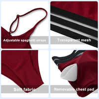 1 x RAW Customer Returns TOMEEK Women s Bikini Set with Mesh Two Piece Swimsuit Push up Padded High Cut Sports Swimwear High Waist Bikinis for Women Wine Red, L  - RRP €33.99