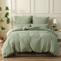 1 x RAW Customer Returns SOULFUL double muslin bed linen 155x220 cotton, bed linen sets 1 set duvet cover with 1 pillowcase 80x80 cm, OEKO-TEX bed linen liquorice green with zipper - RRP €55.45