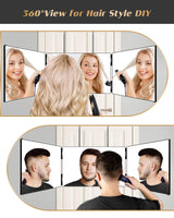 1 x RAW Customer Returns JUSRON 360 Degree Mirror, Portable Folding Mirror, 3 Pieces, Hair Mirror, Automatic Cutting, Height Adjustable with Hook, Shaving Mirror, Makeup Shaving Mirror, - RRP €45.99