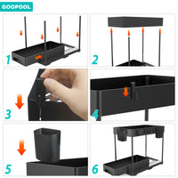 1 x Brand New GOOPOOL Under Sink Kitchen Organizer 2 Tier Under Sink Storage, Kitchen Cupboard Organizer with 6 Hooks and 2 Cups, Kitchen Cupboard Organizer for Bathroom Kitchen-Black - RRP €19.2