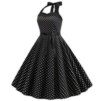 1 x RAW Customer Returns IMEKIS Women s Vintage Cocktail Dress Sleeveless Halterneck 1950s Polka Dots Retro Rockabilly Swing Dress A Line Pleated Skirt Knee Length Wedding Festive Evening Dress Ball Gown Black L - RRP €32.38