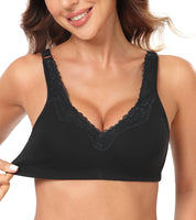 1 x RAW Customer Returns Lemorosy Women s Bra with Buckles Cotton Comfort Bras Mimimizer Size Without Underwire Black, 95E  - RRP €24.0