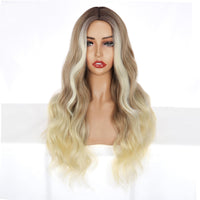 1 x RAW Customer Returns PORSMEER Women s Ombre Brown to Blonde Wig with Dark Roots Synthetic Hair Natural Wig Long without Bangs Wavy Curly Brown Wig for Women 26 Inches Party or Daily - RRP €21.17