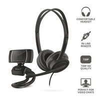 1 x RAW Customer Returns Trust Doba 2-in-1 Home Office Set, On-Ear USB Headset with Microphone and HD Webcam, Headphones for PC, Video Camera for Office, Chat, Business, Skype, Teams, Video Conference, Zoom, Laptop, Computer, Mac - RRP €15.92