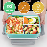 1 x RAW Customer Returns MUJUZE lunch box with compartments, 1400ML lunch box for adults children, snack box with cutlery small containers, sustainable lunch box with compartments, bento box for school work picnic travel green  - RRP €16.99