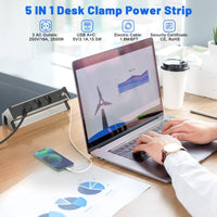 1 x RAW Customer Returns Table socket with USB C, 3-way power strip desk, power strip with USB multiple socket 1.8M cable, aluminum alloy desk socket clampable for office, workshop - RRP €46.5