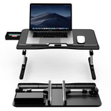 1 x RAW Customer Returns Tate Guard laptop table for bed, adjustable height, tilt angle, laptop table with drawer, foldable legs, sled feet, table top made of PVC leather, compatible with laptops up to 17.3 inches, black - RRP €59.97