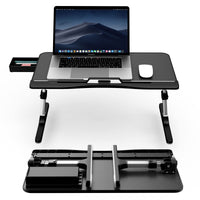 1 x RAW Customer Returns Tate Guard laptop table for bed, adjustable height, tilt angle, laptop table with drawer, foldable legs, sled feet, table top made of PVC leather, compatible with laptops up to 17.3 inches, black - RRP €59.97