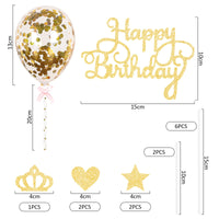 1 x Brand New Ghope Glitter Happy Birthday Birthday Cake Topper, Cake Decoration Birthday Golden Crown Cake Topper with Sequin Balloons Heart Star Cake Toppers - RRP €19.2