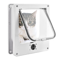 1 x RAW Customer Returns Pattepoint Large Cat Flap, Magnetic Pet Door with 4-Way Twist Lock and Weatherproof Brush for Small Dogs and Cats, Updated Version L, White  - RRP €26.08