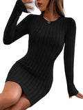 1 x RAW Customer Returns GORGLITTER Women s Petite Figure-hugging Dress Bodycon Mini Dress Knitted Autumn Dress Long Sleeve Dresses with Round Neck Black M - RRP €26.99