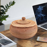 1 x RAW Customer Returns Smallterm Round Rattan Box, Wicker Fruit Basket with Lid Bread Basket Tray Storage Basket Wicker Weave Basket for Bread, Snack - RRP €27.64