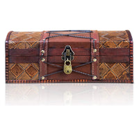 1 x RAW Customer Returns Treasure chest Jimmy 35x23x14cm large flat treasure chest, brown decorated with leather cords and patterns, with lid, lock and key, lockable pirate chest, storage box with handle - RRP €34.99