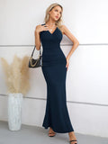 1 x RAW Customer Returns Laughido Women s Cocktail Dress Maxi Party Dress Summer Dress Party Elegant Bodycon Long Evening Dress Navy Blue L - RRP €48.99