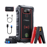 1 x RAW Customer Returns YABER Battery Booster, 3500A 23800mAh Portable Jump Starter All Gas or 8.0 L Diesel , Wireless Charger with LED Lamp, LCD Screen, Safety Hammer, Compass - RRP €99.98