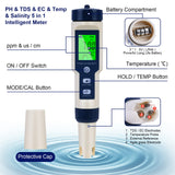 1 x RAW Customer Returns Flintronic 5-In-1 PH Meter, PH TDS EC Temperature Tester with Backlight, 0-14 pH Measuring Range 0.1 pH Accuracy, PH Value Meter Pool Drinking Water Swimming Pool Aquarium Pools, Blue - RRP €25.13