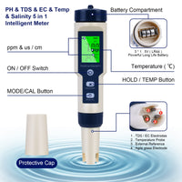 1 x RAW Customer Returns Flintronic PH Meter, 5 in 1 PH TDS EC Salinity Temperature Water Quality Tester, LCD Display with Green Backlight Water Quality Tester, for Aquariums Hydroponics Swimming Pool - RRP €23.42