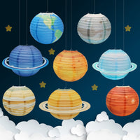 1 x RAW Customer Returns 8PCS Paper Lanterns Planets Celestial Body Lanterns Lampshade Solar System Lantern Decoration for Children Theme Birthday Party Christening Room Decoration Hanging Decorations 30x30cm  - RRP €17.29