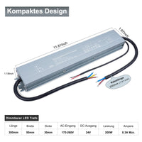 1 x RAW Customer Returns REYLAX LED Transformer 24V Dimmable Waterproof 200W 8.33A LED Driver Transformer 230V to 24V DC Direct Current LED Driver Constant Voltage IP67 Power Supply for Low Voltage LED Strip - RRP €53.71