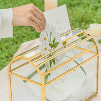 1 x RAW Customer Returns NCYP 26x14x21.5 cm Wedding Card Box with Slot and Lock, Gold Glass Envelope Box for Birthday Party Reception Vintage, Bow Design, Centerpiece Decoration Only Glass Box and Lock  - RRP €49.99