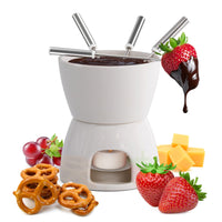 1 x RAW Customer Returns joeji s Kitchen Chocolate Fondue Set Ceramic Mini Chocolate Fondue Cheese Fondue Fondue Set Pot Candle Fork for Fondue with Tealight - RRP €18.82