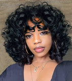 1 x RAW Customer Returns PORSMEER Afro Wig Women s Synthetic Large Curly Wig Natural Hair for Women Men Kinky Curly with Bangs Short Wigs for Black Women Black  - RRP €26.53