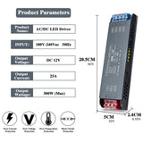 1 x RAW Customer Returns LED transformer 12V 300W LED driver power supply, BRIMETI switching power supply LED transformer 25A AC 230V to DC 12 Volt, compact extremely constant voltage thin low-voltage transformer for LED lamps - RRP €22.99