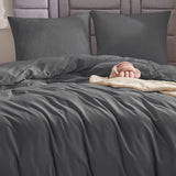 1 x RAW Customer Returns WAVVE bed linen 155x220 3-piece anthracite - duvet cover 155 x 220 set with 2 pillowcases 80x80 cm, bed linen sets 155x220cm made of microfiber with zip, soft and non-iron, grey - RRP €22.18