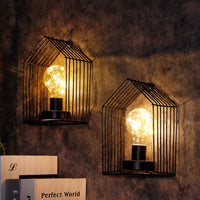 1 x RAW Customer Returns NEWIMAGE Pack of 2 Decorative Battery Wall Lights 18 cm High Vintage Table Lamp Metal Cage Wall Mounted Lamp with 6 Hour Timer for Party Events Wedding Indoor Outdoor Black  - RRP €31.58