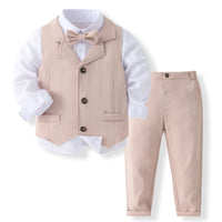 1 x RAW Customer Returns Volunboy Baby Suit Boys Suit Vest Shirt with Bow Tie for Festive Wedding Clothing Set 4pcs 4-5 Years, Linen, Size 120  - RRP €42.95