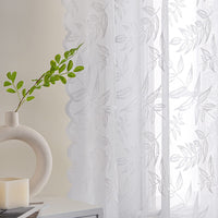 1 x RAW Customer Returns MIULEE Set of 2 Curtains Transparent Curtains with Leaves Lace Translucent Curtain Lace Window Curtain with Eyelets Decorative Curtain for Living Room Bedroom 150 x 225 cm Pure White - RRP €25.86