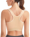 1 x RAW Customer Returns ZOEREA Sports Bra Women Push Up Zip Front Impact Yoga Bra XXL, Black White Beige  - RRP €31.99