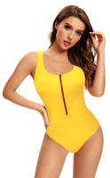 1 x Brand New SHEKINI Women s One-piece Swimsuit Low Neck with Adjustable Zipper Beachwear Elegant U Backless Slim Beachwear M,Yellow  - RRP €30.6