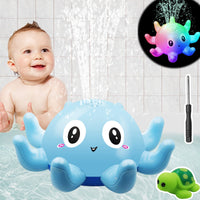 1 x RAW Customer Returns Baby bath toy, water toy, octopus bath toy, paddling pool, spray bathing toy with light, bathtub outside with a voice turtle screwdriver, children s gift Christmas - RRP €16.98