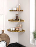 1 x RAW Customer Returns Petrala corner shelf hanging wall shelf wood set of 3 vintage floating shelves rustic corner shelves for the wall bookcase with round end floating shelf for bathroom kitchen bedroom living room - RRP €29.5