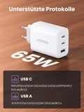 1 x RAW Customer Returns UGREEN USB C Charger 65W 3-Port USB-C Power Adapter PPS Fast Charger PD Charger 60W compatible with MacBook Pro Air, iPad Pro Air, iPhone 15 15 Pro Max 14, Galaxy S24 Ultra, Pixel, Steam Deck White  - RRP €23.3