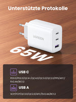 1 x RAW Customer Returns UGREEN USB C Charger 65W 3-Port USB-C Power Adapter PPS Fast Charger PD Charger 60W compatible with MacBook Pro Air, iPad Pro Air, iPhone 15 15 Pro Max 14, Galaxy S24 Ultra, Pixel, Steam Deck White  - RRP €27.99