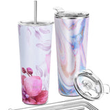 1 x RAW Customer Returns Vacuum Insulated Stainless Steel Tumbler - THILY 780ml Triple Insulated Travel Mug with Splash-Proof Lid for Iced Coffee and Hot Drinks, 2-Pack, Pink Ripple Lotus Flower - RRP €39.65