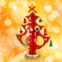 1 x Brand New Wooden Christmas tree Wooden Christmas tree with miniature pendants, gift Christmas decoration table decoration artificial Christmas tree red - 18cm  - RRP €16.39