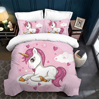 1 x RAW Customer Returns Hoimlm Unicorn Bed Linen 135x200 Children s Bedding Set with Duvet Cover and 2 Pillowcases, Cartoon Unicorn Microfiber Soft Girls Bedding with Zipper - RRP €33.26