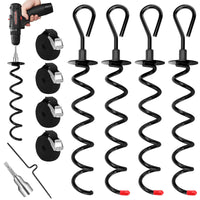 1 x RAW Customer Returns 4 pieces ground anchors, 10-piece set made of 1 cm stainless steel for screwing in ground anchor trampoline set with 4 adjustable straps, 1 drilling adapter, 1 turning aid for trampoline, swing, gazebo, party tent - RRP €36.99